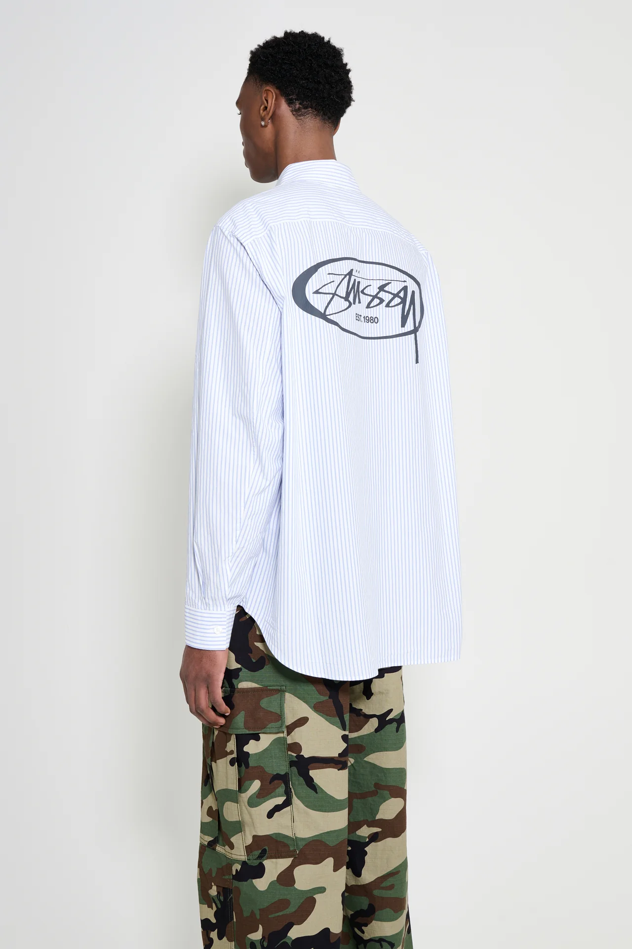 Stüssy Standard LS Shirt Logo Blue Stripe