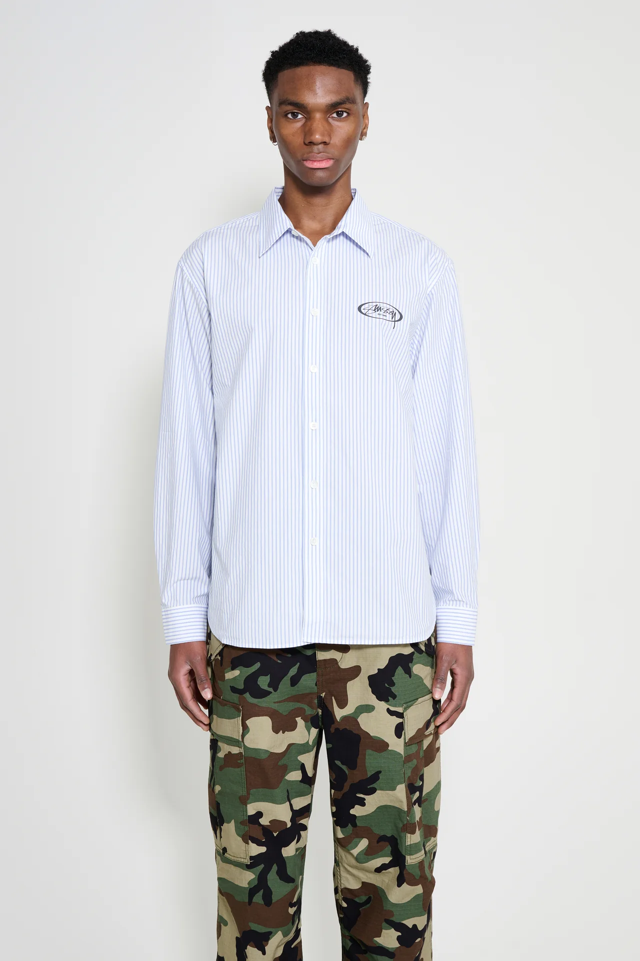 Stüssy Standard LS Shirt Logo Blue Stripe 2